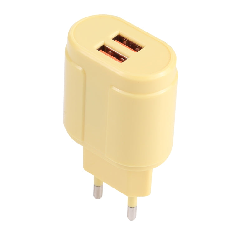 13-22 2.1A Dual USB Macarons Travel Charger, EU Plug(Yellow) - USB Charger by buy2fix | Online Shopping UK | buy2fix