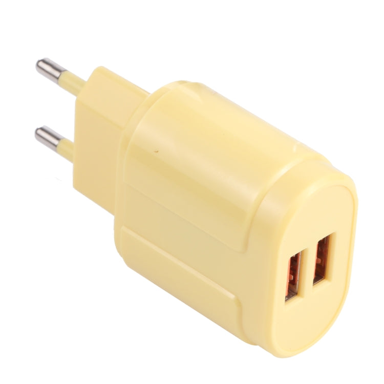 13-22 2.1A Dual USB Macarons Travel Charger, EU Plug(Yellow) - USB Charger by buy2fix | Online Shopping UK | buy2fix