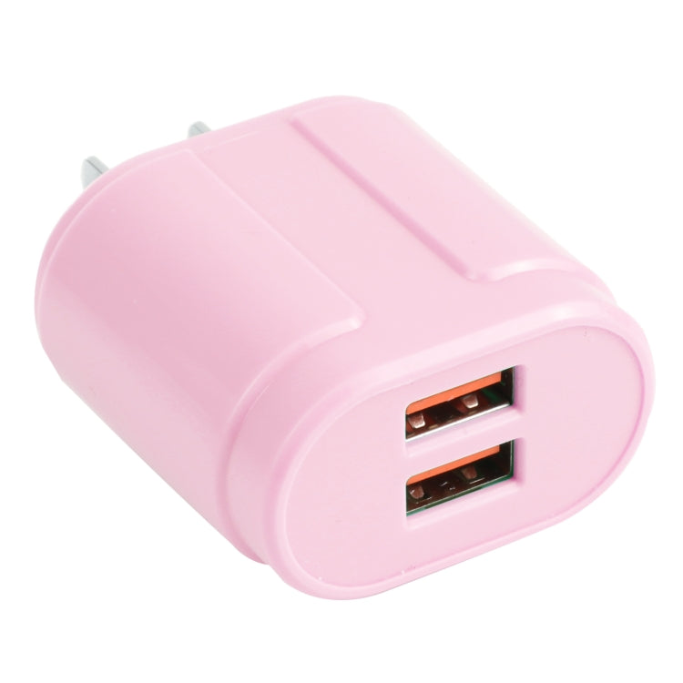 13-22 2.1A Dual USB Macarons Travel Charger, US Plug(Pink) - USB Charger by buy2fix | Online Shopping UK | buy2fix