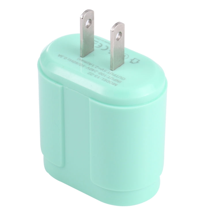 13-22 2.1A Dual USB Macarons Travel Charger, US Plug(Green) - USB Charger by buy2fix | Online Shopping UK | buy2fix