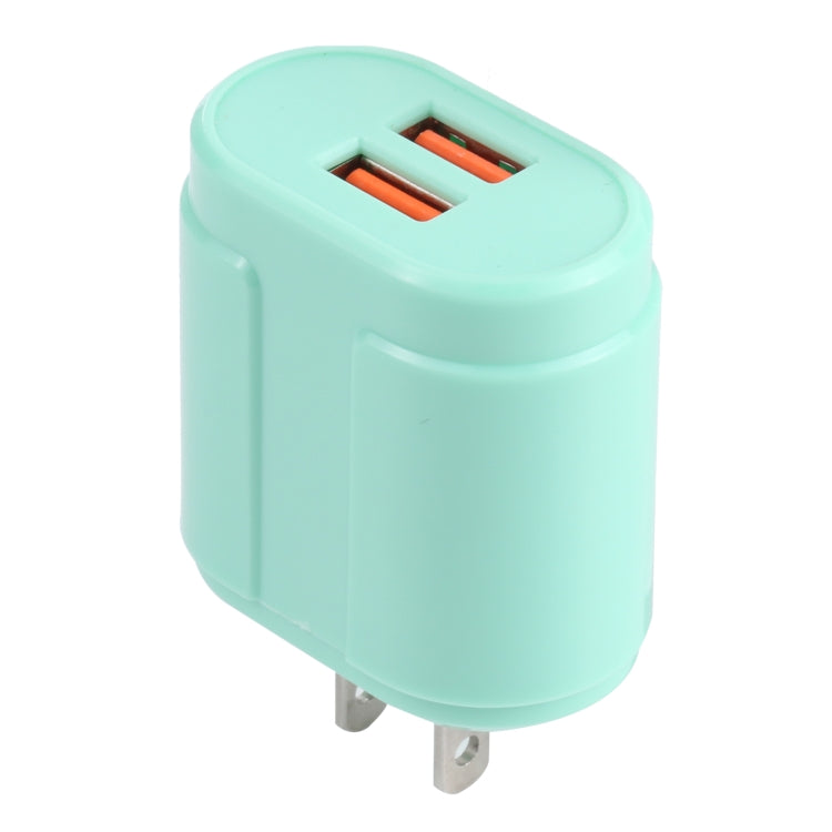 13-22 2.1A Dual USB Macarons Travel Charger, US Plug(Green) - USB Charger by buy2fix | Online Shopping UK | buy2fix