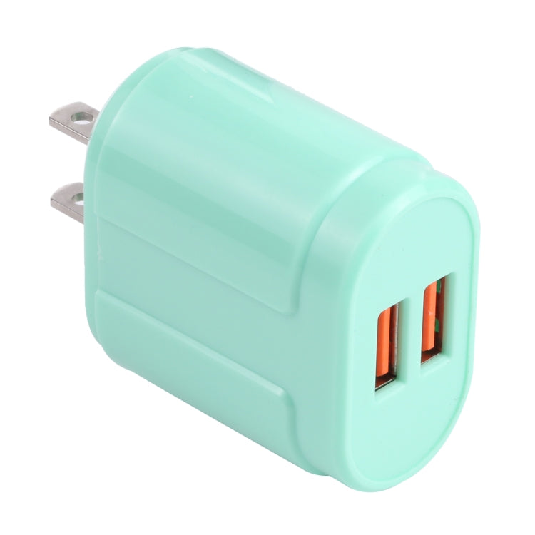 13-22 2.1A Dual USB Macarons Travel Charger, US Plug(Green) - USB Charger by buy2fix | Online Shopping UK | buy2fix
