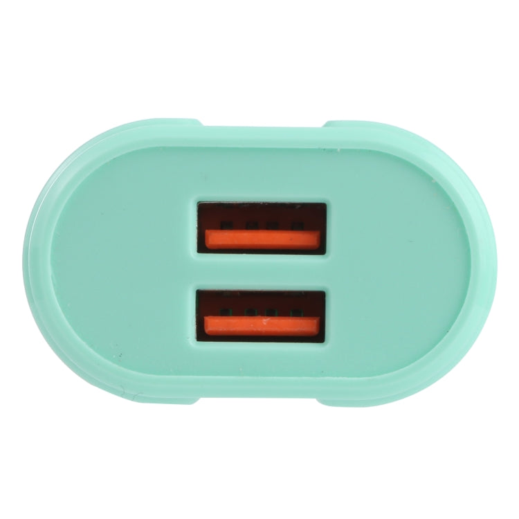 13-22 2.1A Dual USB Macarons Travel Charger, US Plug(Green) - USB Charger by buy2fix | Online Shopping UK | buy2fix
