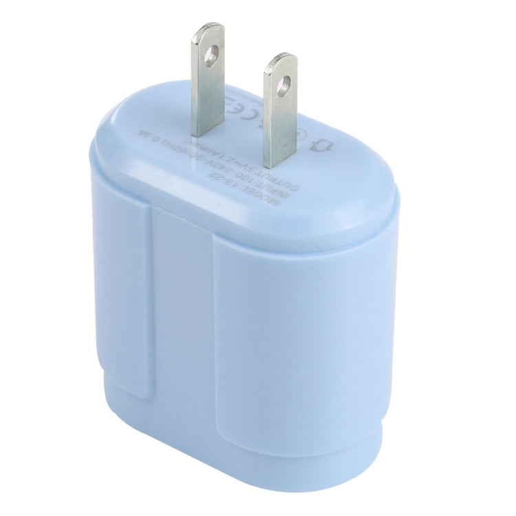 13-22 2.1A Dual USB Macarons Travel Charger, US Plug(Blue) - USB Charger by buy2fix | Online Shopping UK | buy2fix