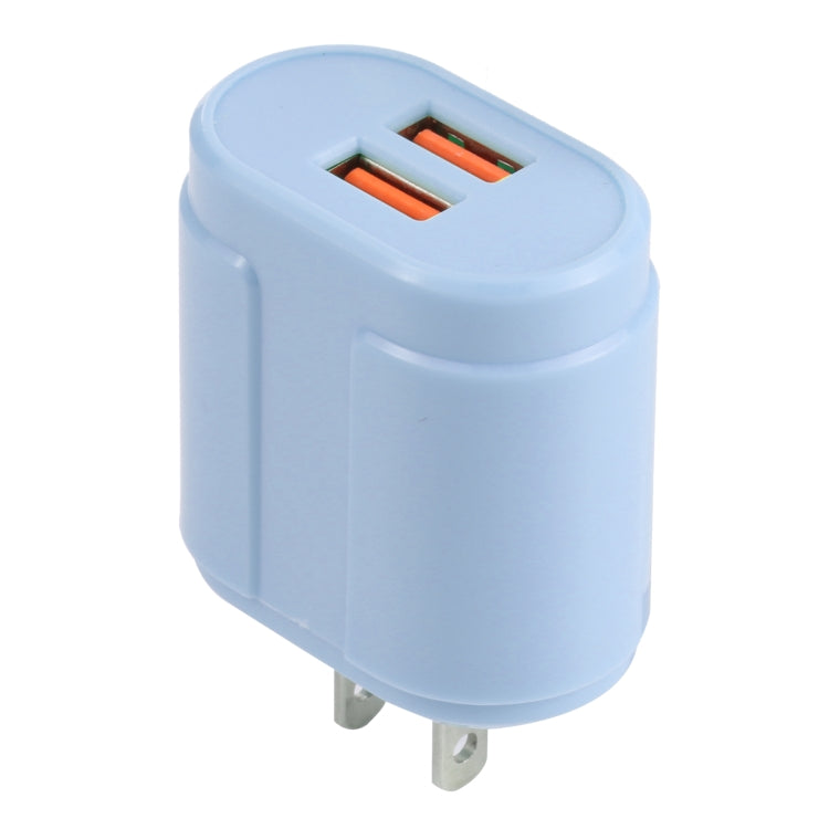13-22 2.1A Dual USB Macarons Travel Charger, US Plug(Blue) - USB Charger by buy2fix | Online Shopping UK | buy2fix