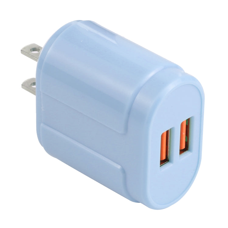 13-22 2.1A Dual USB Macarons Travel Charger, US Plug(Blue) - USB Charger by buy2fix | Online Shopping UK | buy2fix