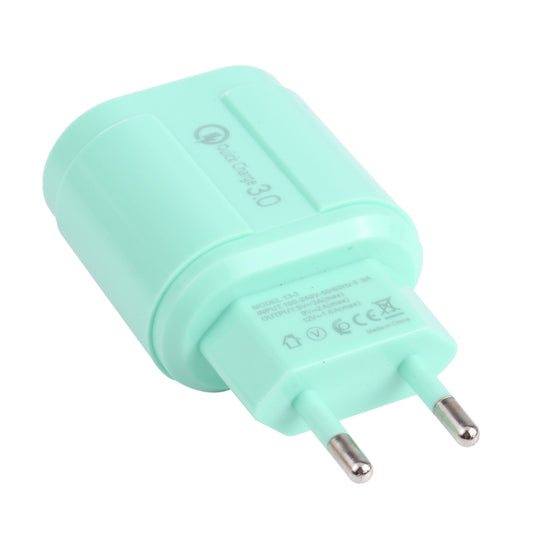 13-3 QC3.0 Single USB Interface Macarons Travel Charger, EU Plug(Green) by buy2fix