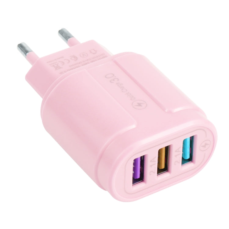 13-222 QC3.0 USB + 2.1A Dual USB Ports Macarons Travel Charger, EU Plug(Pink) - USB Charger by buy2fix | Online Shopping UK | buy2fix
