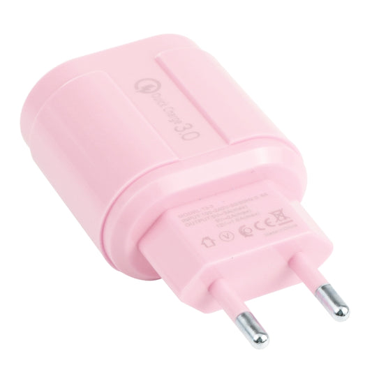 13-222 QC3.0 USB + 2.1A Dual USB Ports Macarons Travel Charger, EU Plug(Pink) by buy2fix
