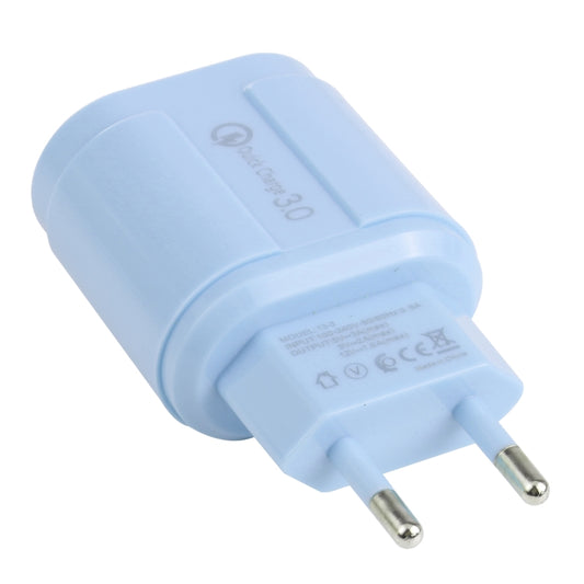 13-222 QC3.0 USB + 2.1A Dual USB Ports Macarons Travel Charger, EU Plug(Blue) by buy2fix