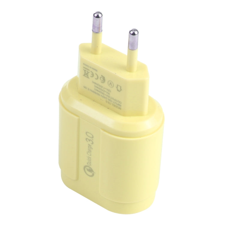 13-222 QC3.0 USB + 2.1A Dual USB Ports Macarons Travel Charger, EU Plug(Yellow) - USB Charger by buy2fix | Online Shopping UK | buy2fix