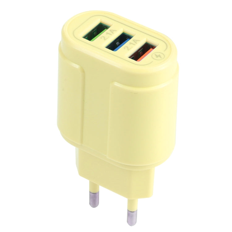 13-222 QC3.0 USB + 2.1A Dual USB Ports Macarons Travel Charger, EU Plug(Yellow) - USB Charger by buy2fix | Online Shopping UK | buy2fix