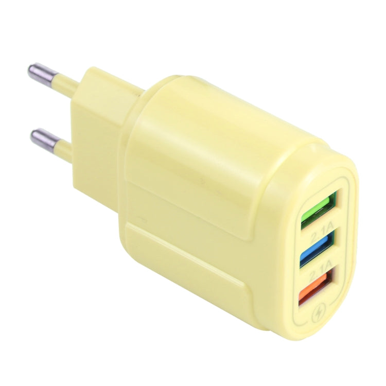 13-222 QC3.0 USB + 2.1A Dual USB Ports Macarons Travel Charger, EU Plug(Yellow) - USB Charger by buy2fix | Online Shopping UK | buy2fix
