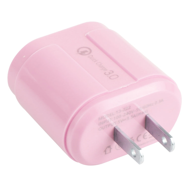 13-222 QC3.0 USB + 2.1A Dual USB Ports Macarons Travel Charger, US Plug(Pink) - USB Charger by buy2fix | Online Shopping UK | buy2fix