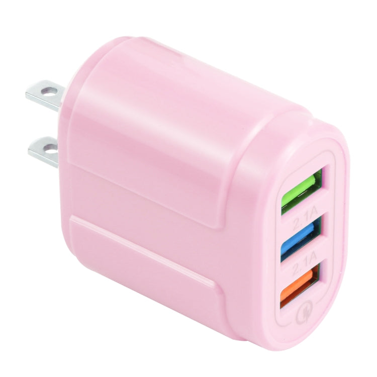 13-222 QC3.0 USB + 2.1A Dual USB Ports Macarons Travel Charger, US Plug(Pink) - USB Charger by buy2fix | Online Shopping UK | buy2fix