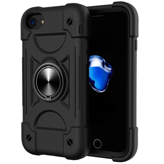 Shockproof Silicone + PC Protective Case with Dual-Ring Holder For iPhone 6/6s/7/8/SE 2022 / SE 2020(Black) by buy2fix