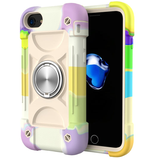 Shockproof Silicone + PC Protective Case with Dual-Ring Holder For iPhone 6/6s/7/8/SE 2022 / SE 2020(Colorful Beige) by buy2fix