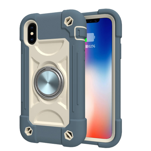 For iPhone X / XS Shockproof Silicone + PC Protective Case with Dual-Ring Holder(Daisy Blue) by buy2fix