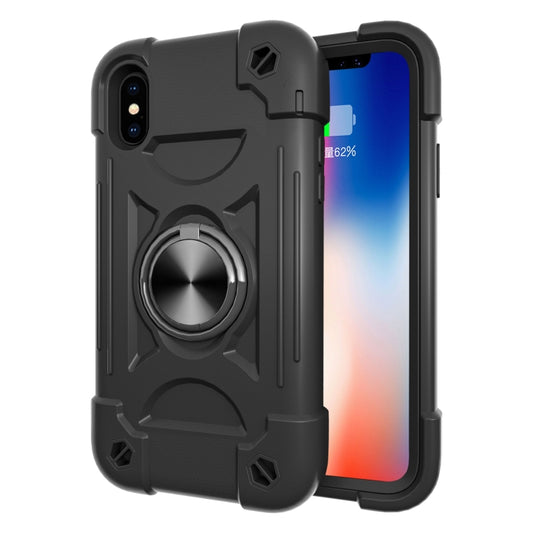 For iPhone X / XS Shockproof Silicone + PC Protective Case with Dual-Ring Holder(Black) by buy2fix