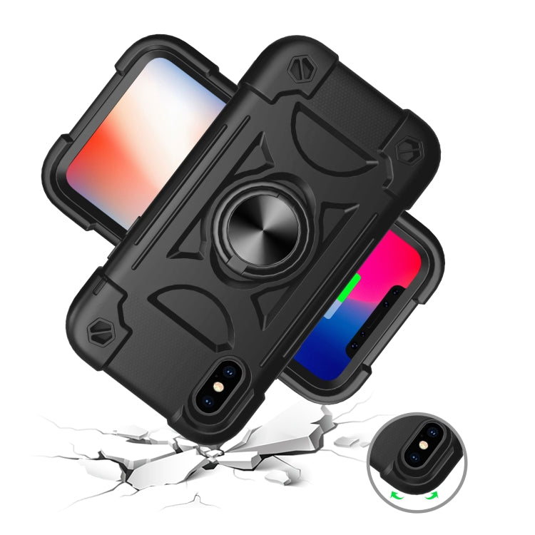 For iPhone XR Shockproof Silicone + PC Protective Case with Dual-Ring Holder(Black) by buy2fix