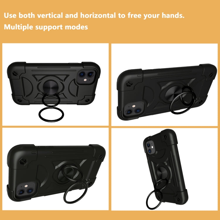 For iPhone 11 Pro Max Shockproof Silicone + PC Protective Case with Dual-Ring Holder (Black) by buy2fix
