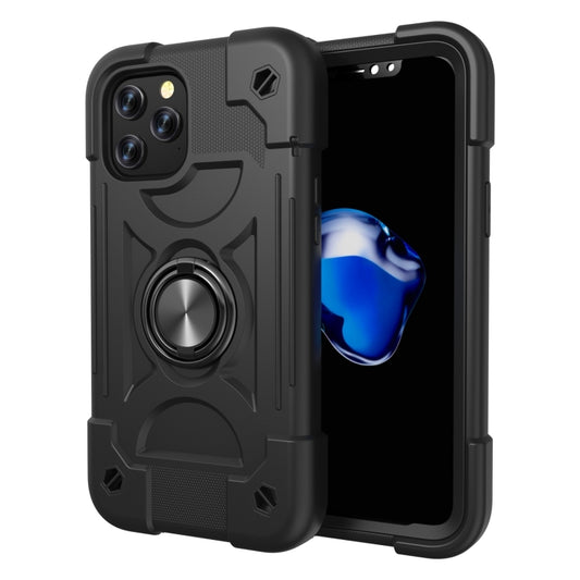 For iPhone 12 / 12 Pro Shockproof Silicone + PC Protective Case with Dual-Ring Holder(Black) by buy2fix