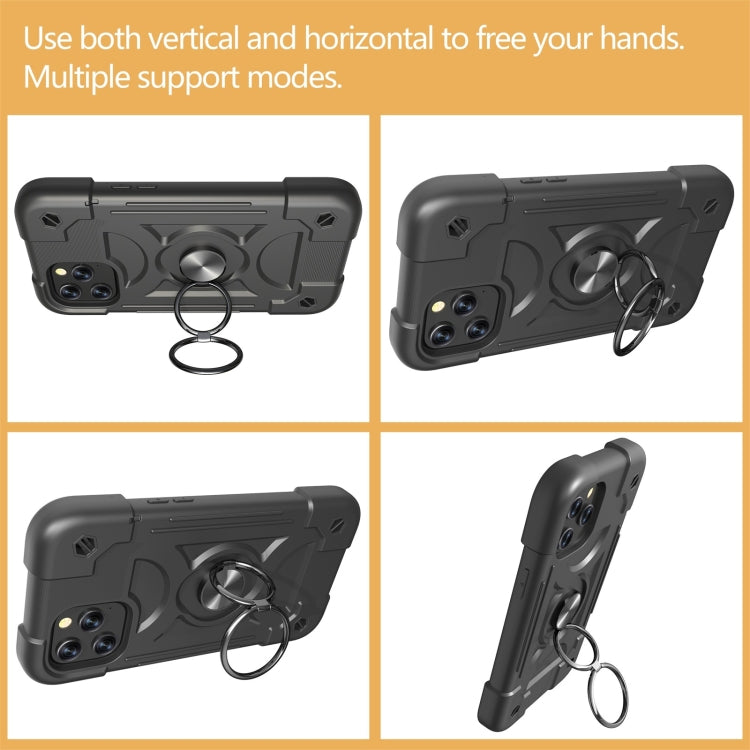 For iPhone 12 / 12 Pro Shockproof Silicone + PC Protective Case with Dual-Ring Holder(Black) by buy2fix