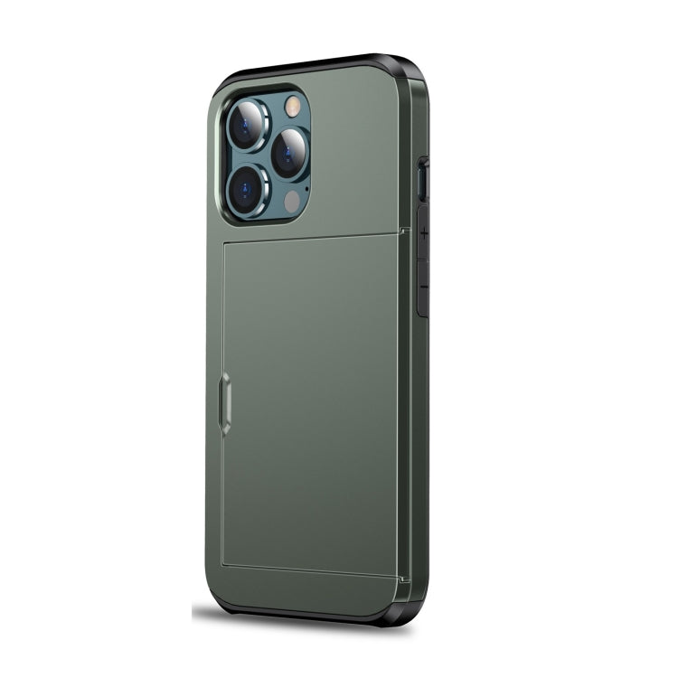 For iPhone 13 Shockproof Armor Protective Case with Slide Card Slot(Army Green) - iPhone 13 Cases by buy2fix | Online Shopping UK | buy2fix