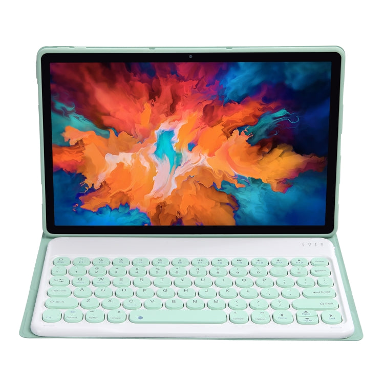 For Lenovo Pad Plus 11 inch TB-J607F / Tab P11 11 inch TB-J606F / Pad 11 inch YAM12 Lambskin Texture Detachable Round Keycap Bluetooth Keyboard Leather Tablet Case with Holder(Light Green) by buy2fix