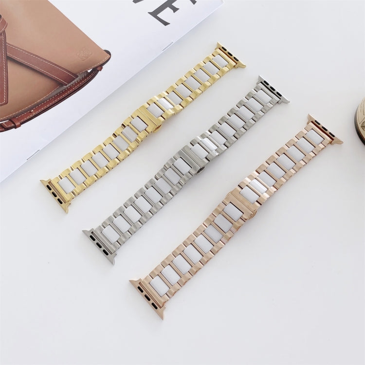 22mm Width Three Beads Ceramics Steel Watch Band For Apple Watch Ultra 49mm&Watch Ultra 2 49mm / Series 9&8&7 45mm / SE 3&SE 2&6&SE&5&4 44mm / 3&2&1 42mm(Silver+White) - Watch Bands by buy2fix | Online Shopping UK | buy2fix