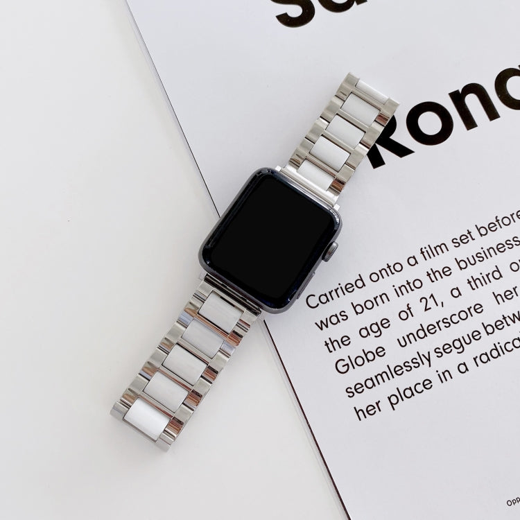 22mm Width Three Beads Ceramics Steel Watch Band For Apple Watch Ultra 49mm&Watch Ultra 2 49mm / Series 9&8&7 45mm / SE 3&SE 2&6&SE&5&4 44mm / 3&2&1 42mm(Silver+White) - Watch Bands by buy2fix | Online Shopping UK | buy2fix