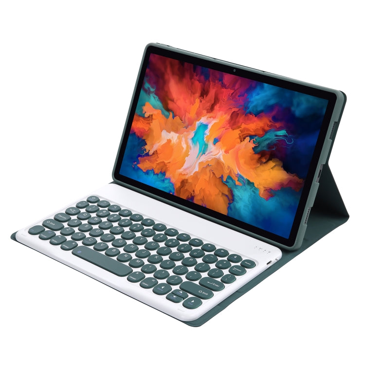 For Lenovo Pad Pro 11.5 inch 2021 TB-J716F / Tab P11 Pro 11.5 inch TB-J706F YAM13 Lambskin Texture Detachable Round Keycap Bluetooth Keyboard Leather Tablet Case with Holder(Dark Green) by buy2fix