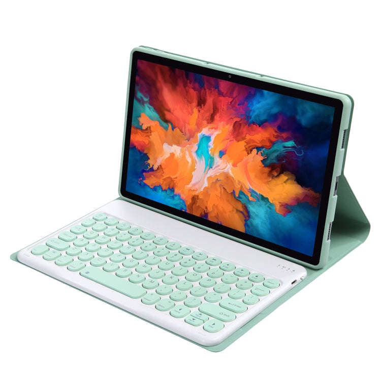 For Lenovo Pad Pro 11.5 inch 2021 TB-J716F / Tab P11 Pro 11.5 inch TB-J706F YAM13 Lambskin Texture Detachable Round Keycap Bluetooth Keyboard Leather Tablet Case with Holder(Light Green) by buy2fix