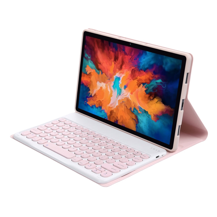 For Lenovo Pad Pro 11.5 inch 2021 TB-J716F / Tab P11 Pro 11.5 inch TB-J706F YAM13 Lambskin Texture Detachable Round Keycap Bluetooth Keyboard Leather Tablet Case with Holder(Pink) by buy2fix