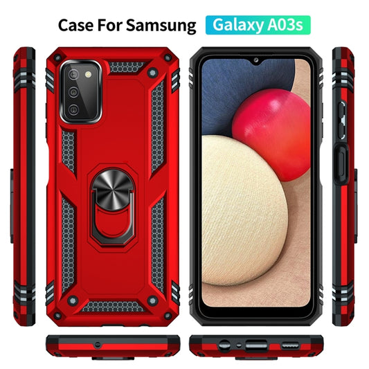 For Samsung Galaxy A03s 166mm Version Shockproof TPU + PC Protective Case with 360 Degree Rotating Holder(Red) by buy2fix