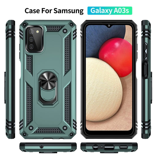 For Samsung Galaxy A03s 166mm Version Shockproof TPU + PC Protective Case with 360 Degree Rotating Holder(Dark Green) by buy2fix