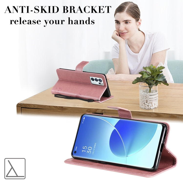 For OPPO Reno6 Pro 5G Tree & Cat Pattern Pressed Printing Horizontal Flip PU Leather Case with Holder & Card Slots & Wallet & Lanyard(Light Purple) by buy2fix