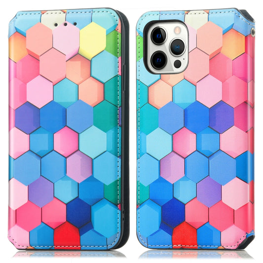 For iPhone 12 / 12 Pro Colored Drawing Magnetic Horizontal Flip PU Leather Case with Holder & Card Slots & Wallet(Color Honeycomb) by buy2fix