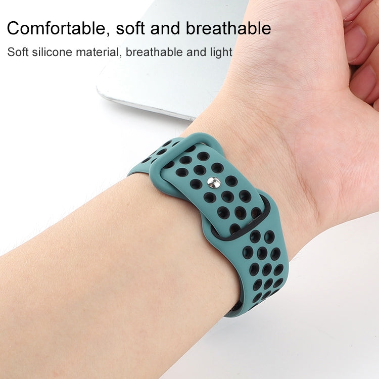 Butterfly Buckle Dual-tone Liquid Silicone Watch Band For Apple Watch Series 9&8&7 41mm / SE 3&SE 2&6&SE&5&4 40mm / 3&2&1 38mm(Light Blue Feather+Black) by buy2fix