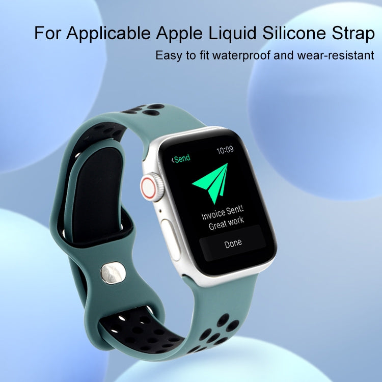 Butterfly Buckle Dual-tone Liquid Silicone Watch Band For Apple Watch Ultra 49mm&Watch Ultra 2 49mm / Series 9&8&7 45mm / SE 3&SE 2&6&SE&5&4 44mm / 3&2&1 42mm(Cloudy Gray+Gray Green) - Watch Bands by buy2fix | Online Shopping UK | buy2fix