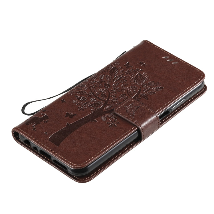 For Nokia X20 Tree & Cat Pattern Pressed Printing Horizontal Flip PU Leather Case with Holder & Card Slots & Wallet & Lanyard(Coffee) by buy2fix