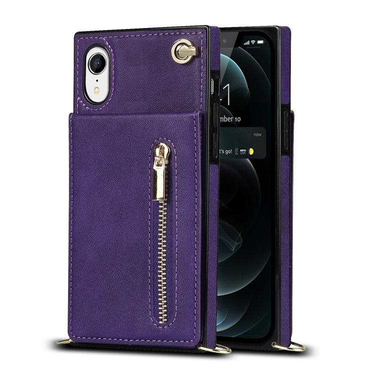 For iPhone XR Cross-body Zipper Square TPU+PU Back Cover Case with Holder & Card Slots & Wallet & Strap(Purple) - More iPhone Cases by buy2fix | Online Shopping UK | buy2fix