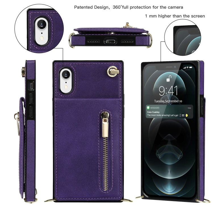 For iPhone XR Cross-body Zipper Square TPU+PU Back Cover Case with Holder & Card Slots & Wallet & Strap(Purple) - More iPhone Cases by buy2fix | Online Shopping UK | buy2fix