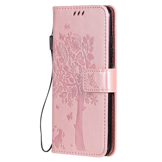 For vivo Y1s / Y90 / Y91C Tree & Cat Embossing Pattern Horizontal Flip PU Leather Case with Holder & Card Slots & Wallet & Lanyard(Rose Gold) by buy2fix