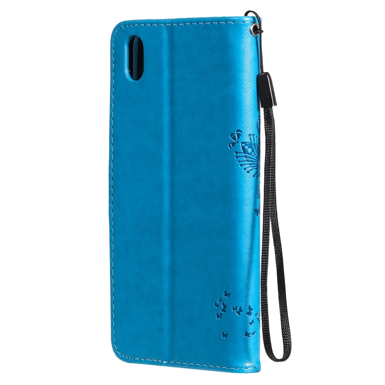For vivo Y1s / Y90 / Y91C Tree & Cat Embossing Pattern Horizontal Flip PU Leather Case with Holder & Card Slots & Wallet & Lanyard(Blue) - vivo Cases by buy2fix | Online Shopping UK | buy2fix