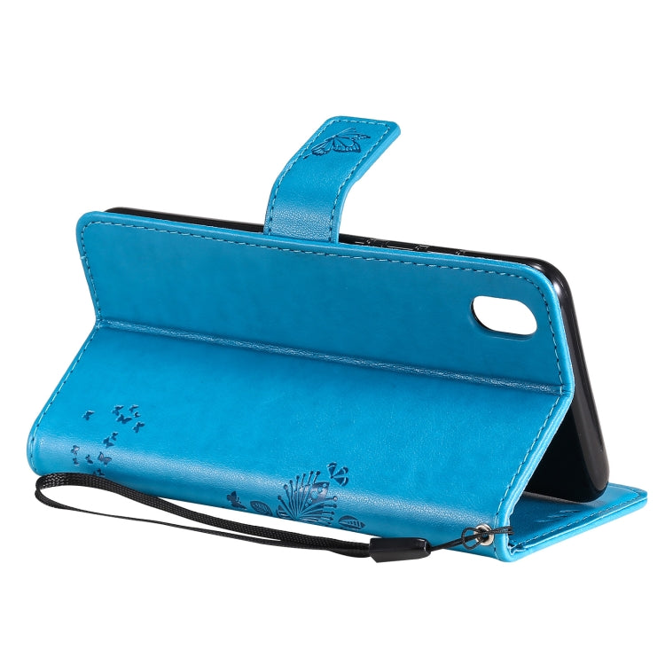 For vivo Y1s / Y90 / Y91C Tree & Cat Embossing Pattern Horizontal Flip PU Leather Case with Holder & Card Slots & Wallet & Lanyard(Blue) - vivo Cases by buy2fix | Online Shopping UK | buy2fix