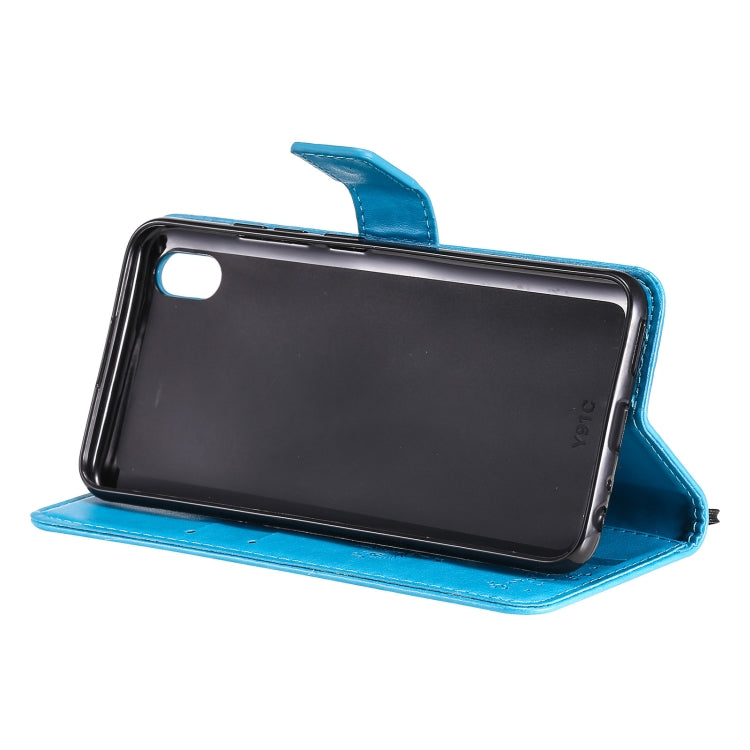 For vivo Y1s / Y90 / Y91C Tree & Cat Embossing Pattern Horizontal Flip PU Leather Case with Holder & Card Slots & Wallet & Lanyard(Blue) - vivo Cases by buy2fix | Online Shopping UK | buy2fix