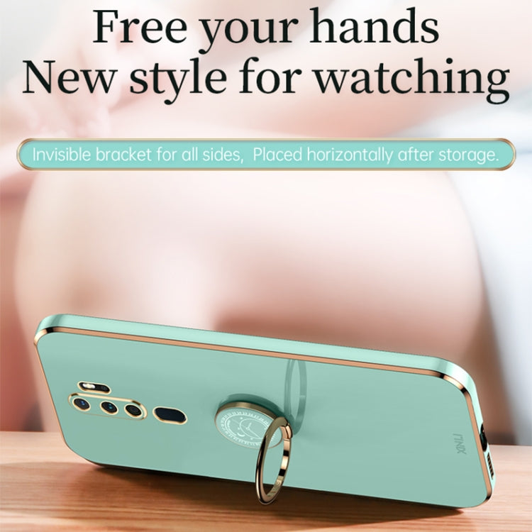 For OPPO A9 2020 / A11x XINLI Straight Edge 6D Electroplate TPU Phone Case with Ring Holder(Mint Green) by XINLI