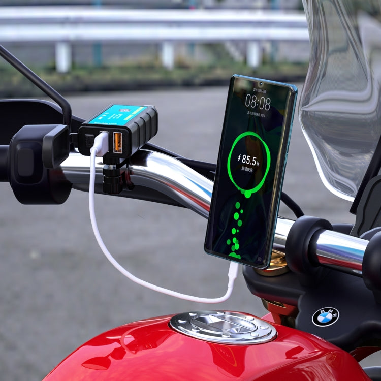 WUPP ZH-1422C2 Motorcycle Square Dual USB Fast Charging Charger with Switch + Integrated SAE Socket + 1m SAE Socket Cable by WUPP