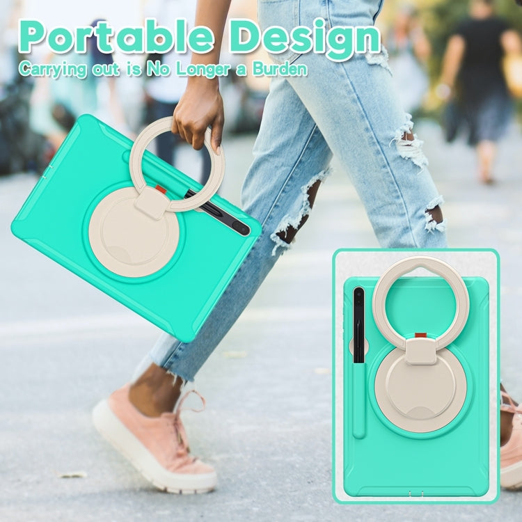 For Samsung Galaxy Tab S8+ / Tab S8 Plus / Tab S7 FE / Tab S7+/S7 FE 12.4 inch T970 Shockproof TPU + PC Protective Case with 360 Degree Rotation Foldable Handle Grip Holder & Pen Slot(Mint Green) by buy2fix
